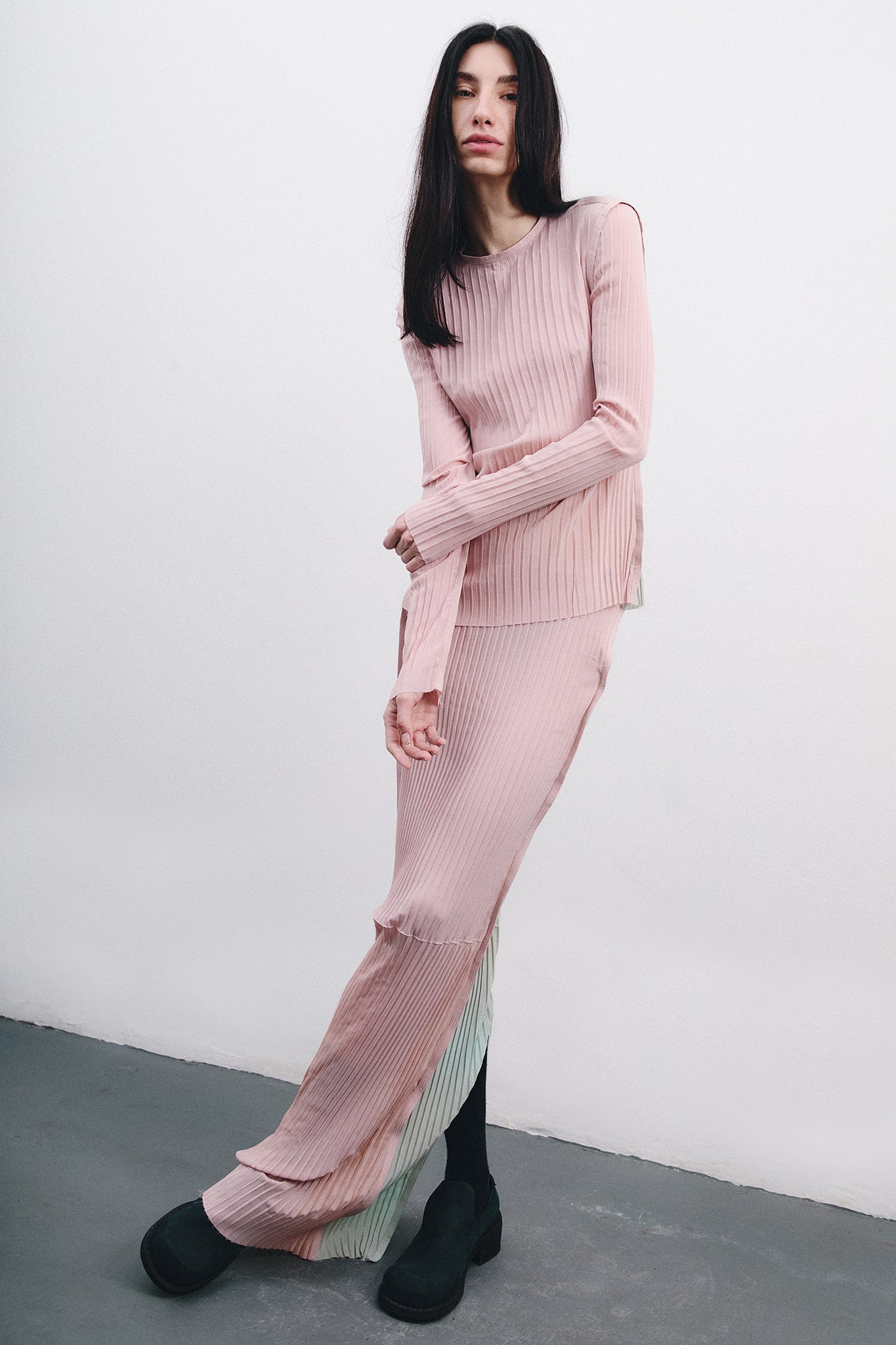 Blusa Slim em Seda Plissada - Rosa&Azul