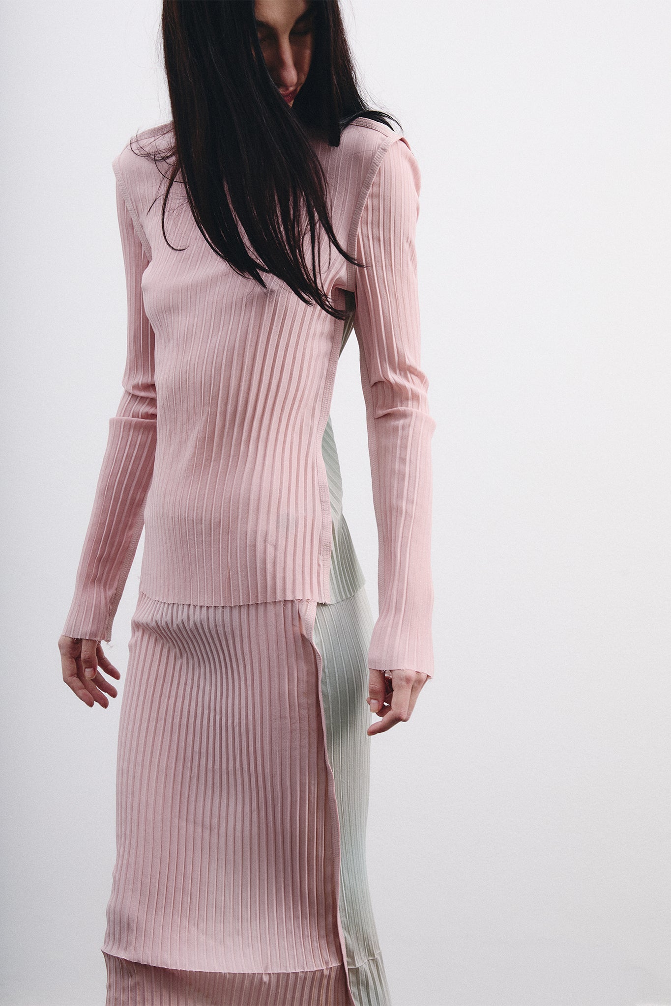 Blusa Slim em Seda Plissada - Rosa&Azul