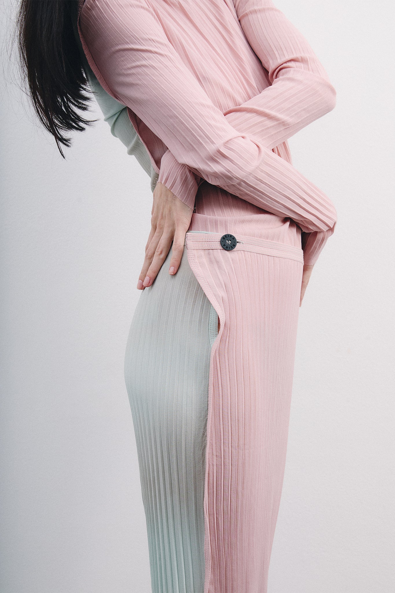 Saia Lápis Longa em Seda Plissada - Rosa&Azul