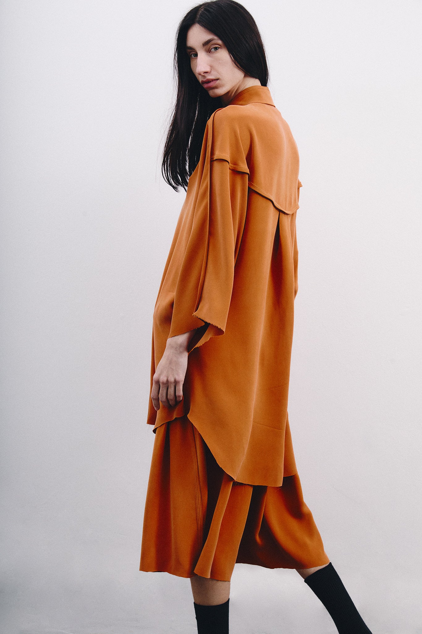 Bermuda com Franzidos em Seda - Laranja