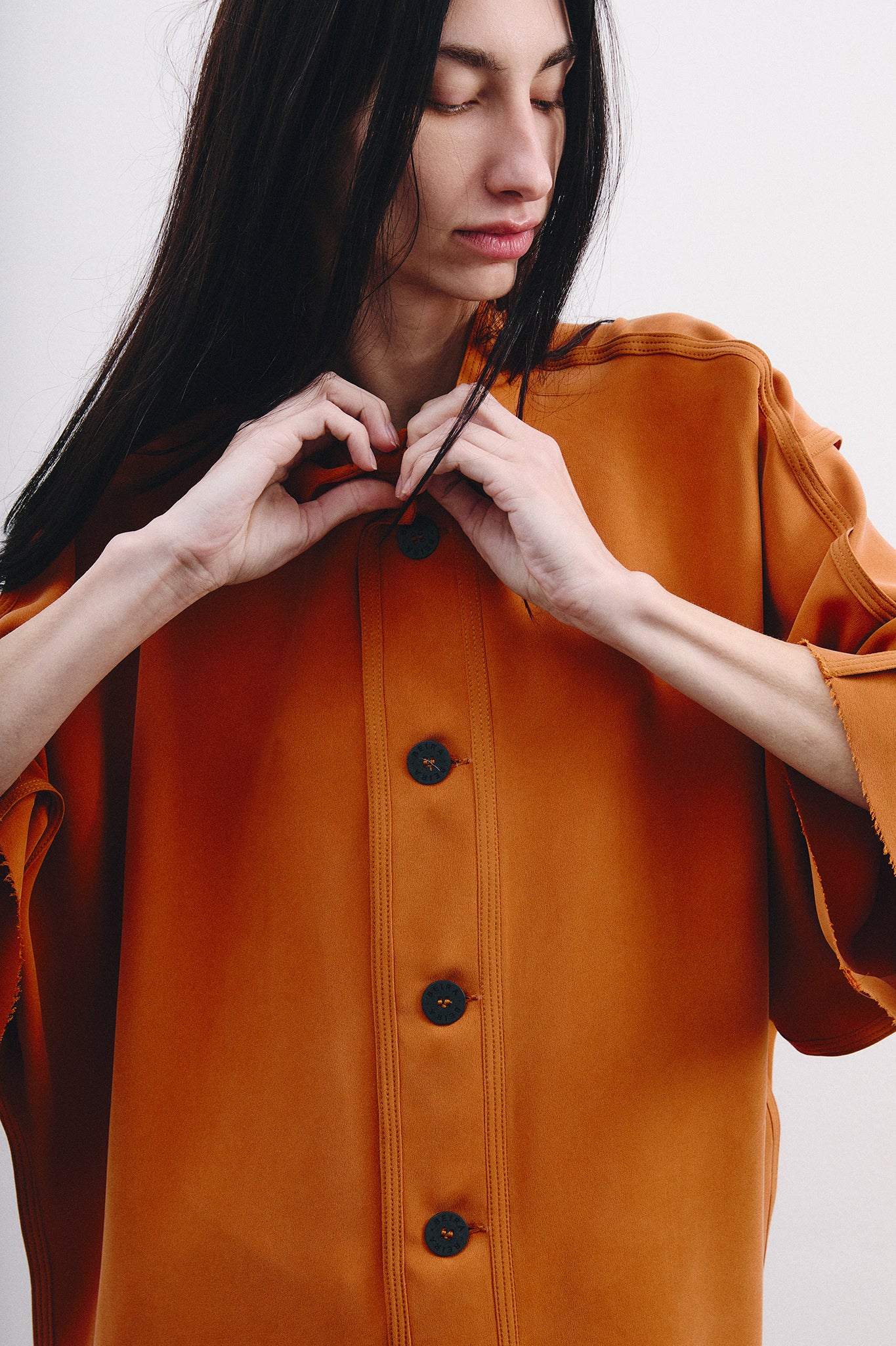 Camisa Oversized em Seda Fosca - Laranja