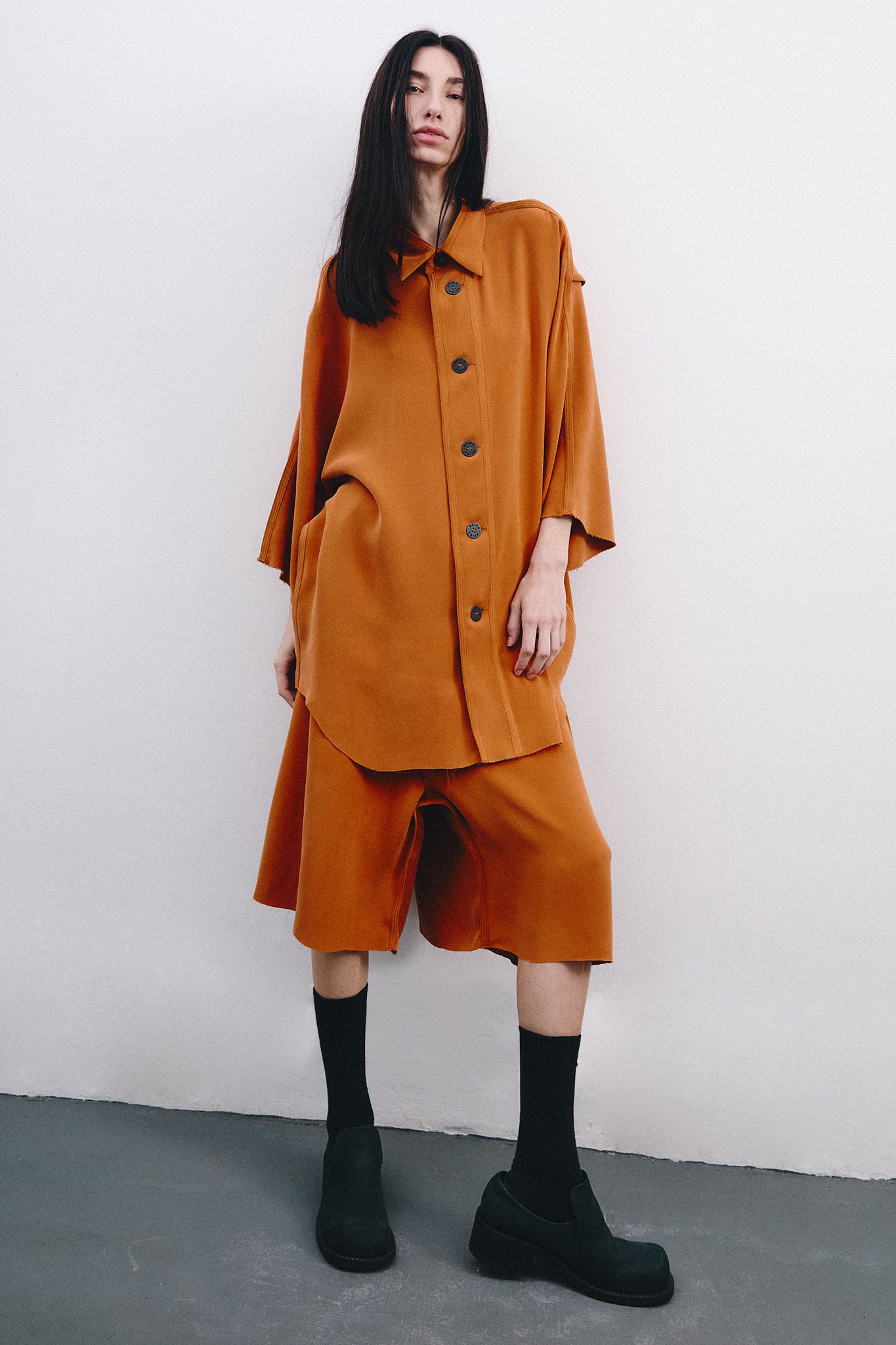 Camisa Oversized em Seda Fosca - Laranja
