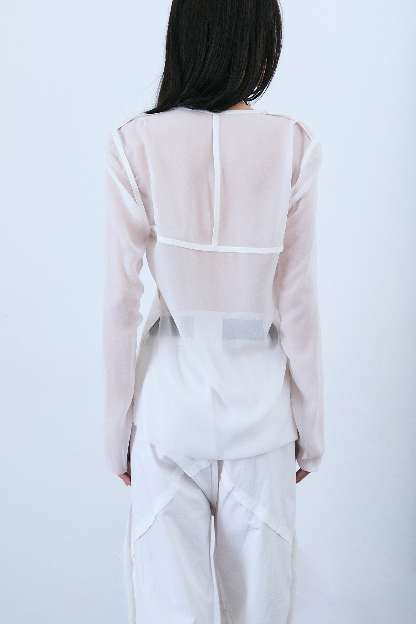 Calça Ampla Algodão Barra Plissada em Seda - Branco