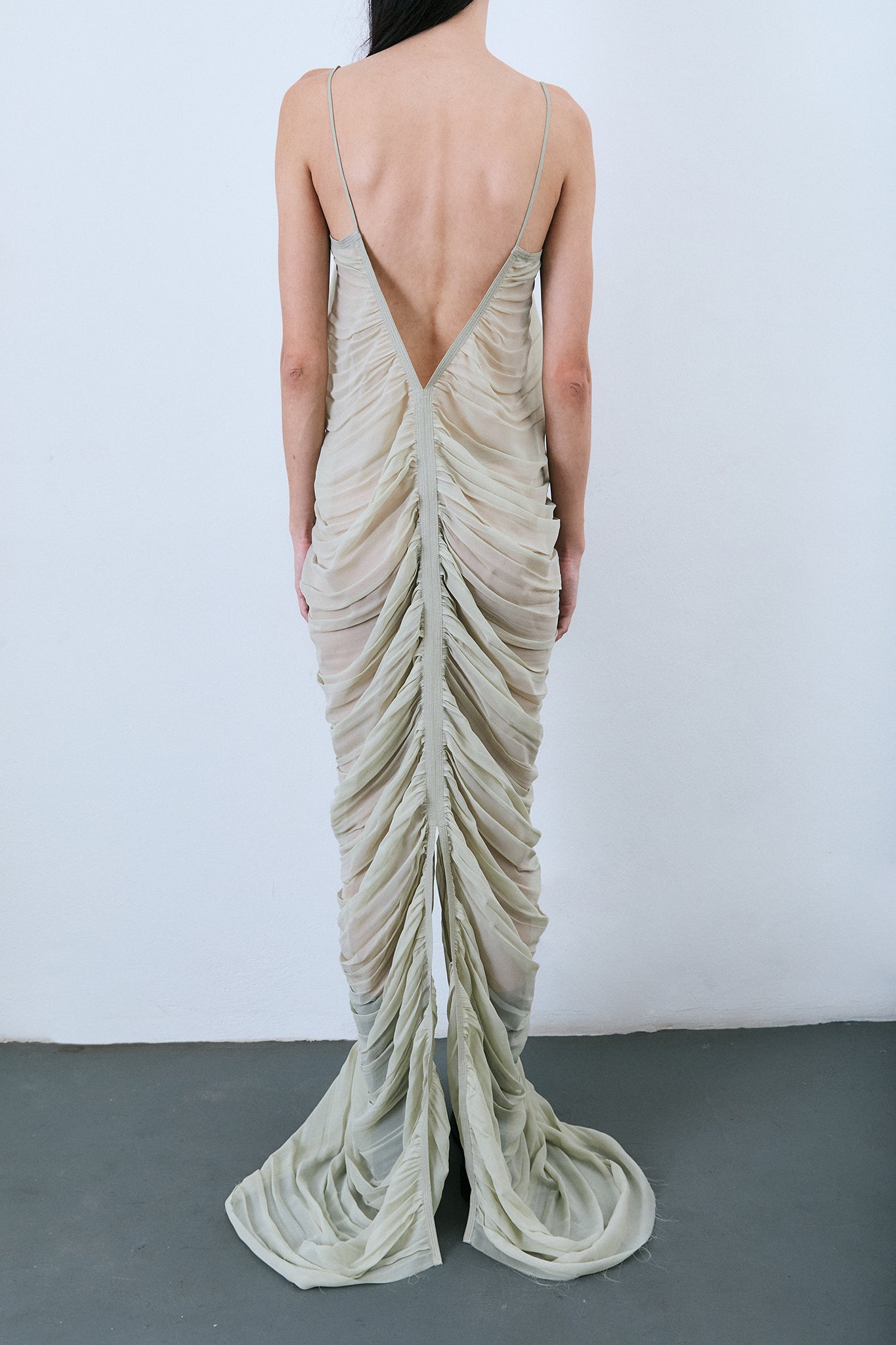 Vestido Sereia em Seda Drapeada - Verde Claro