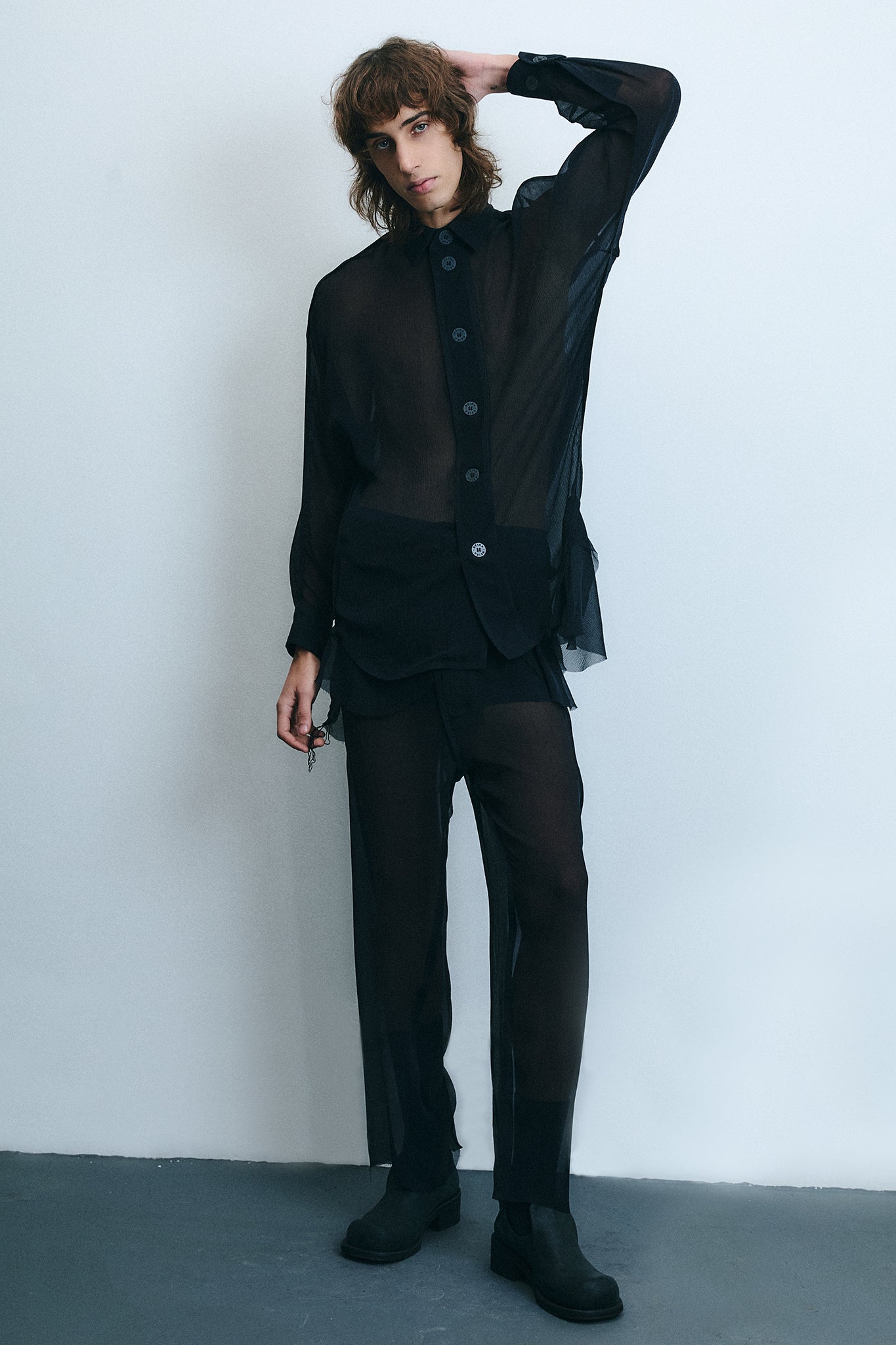 Camisa Pirata em Seda Chiffon - Preto
