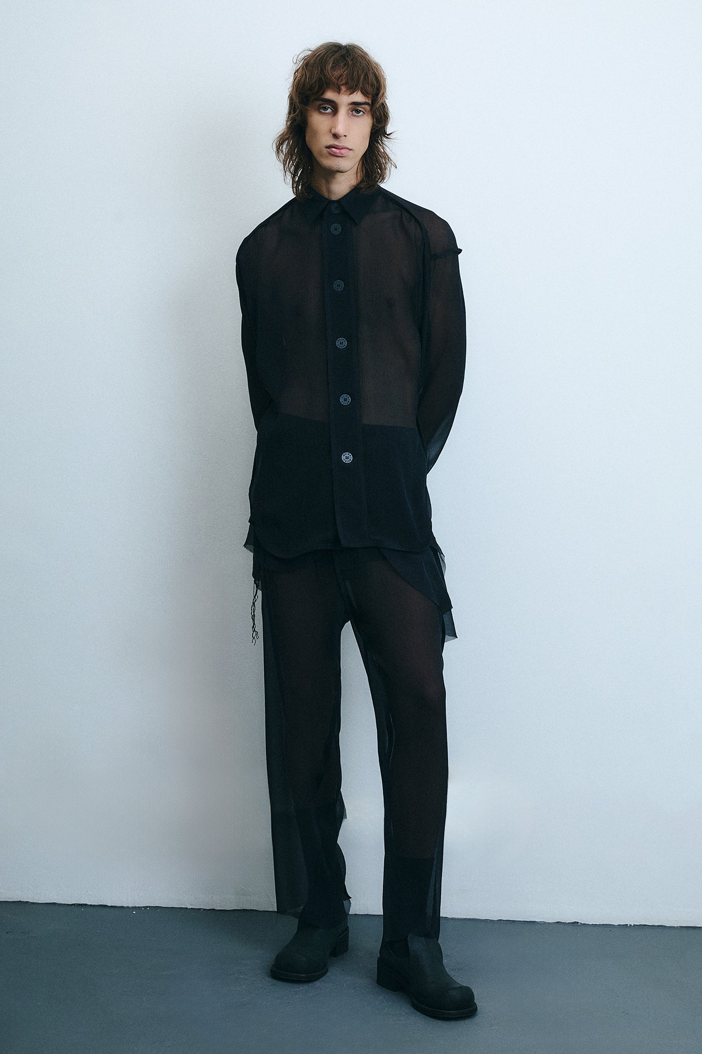 Camisa Pirata em Seda Chiffon - Preto