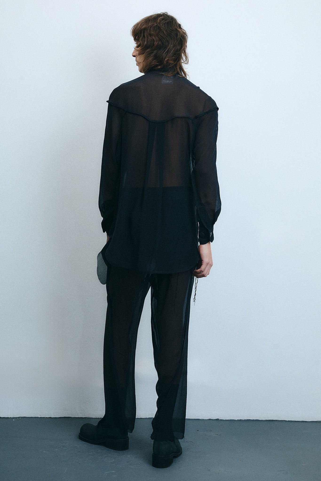 Camisa Pirata em Seda Chiffon - Preto