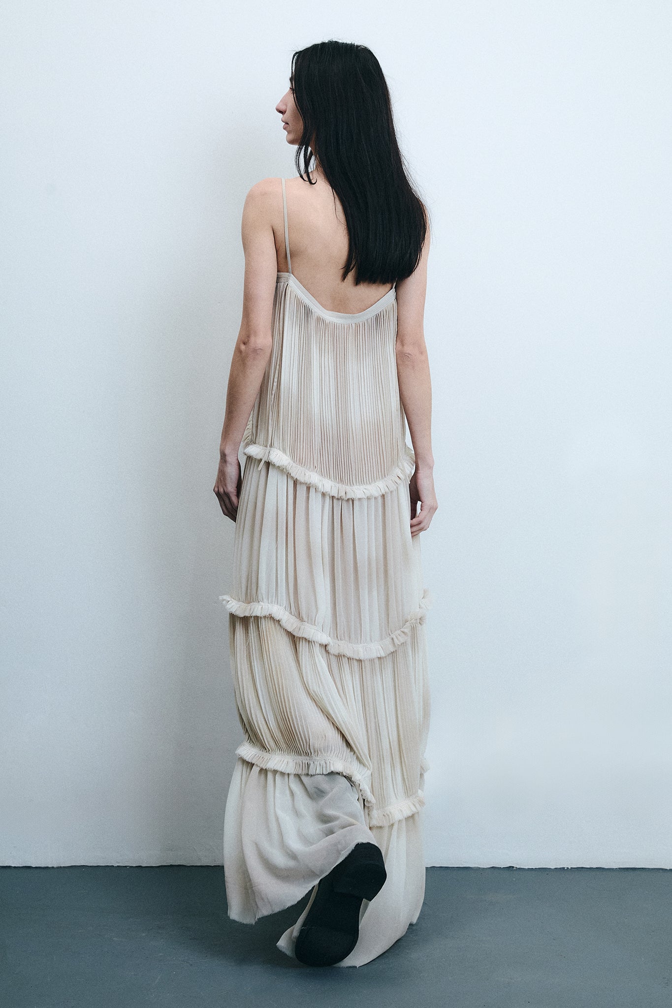 Vestido de Seda em Camadas - Branco Tingido