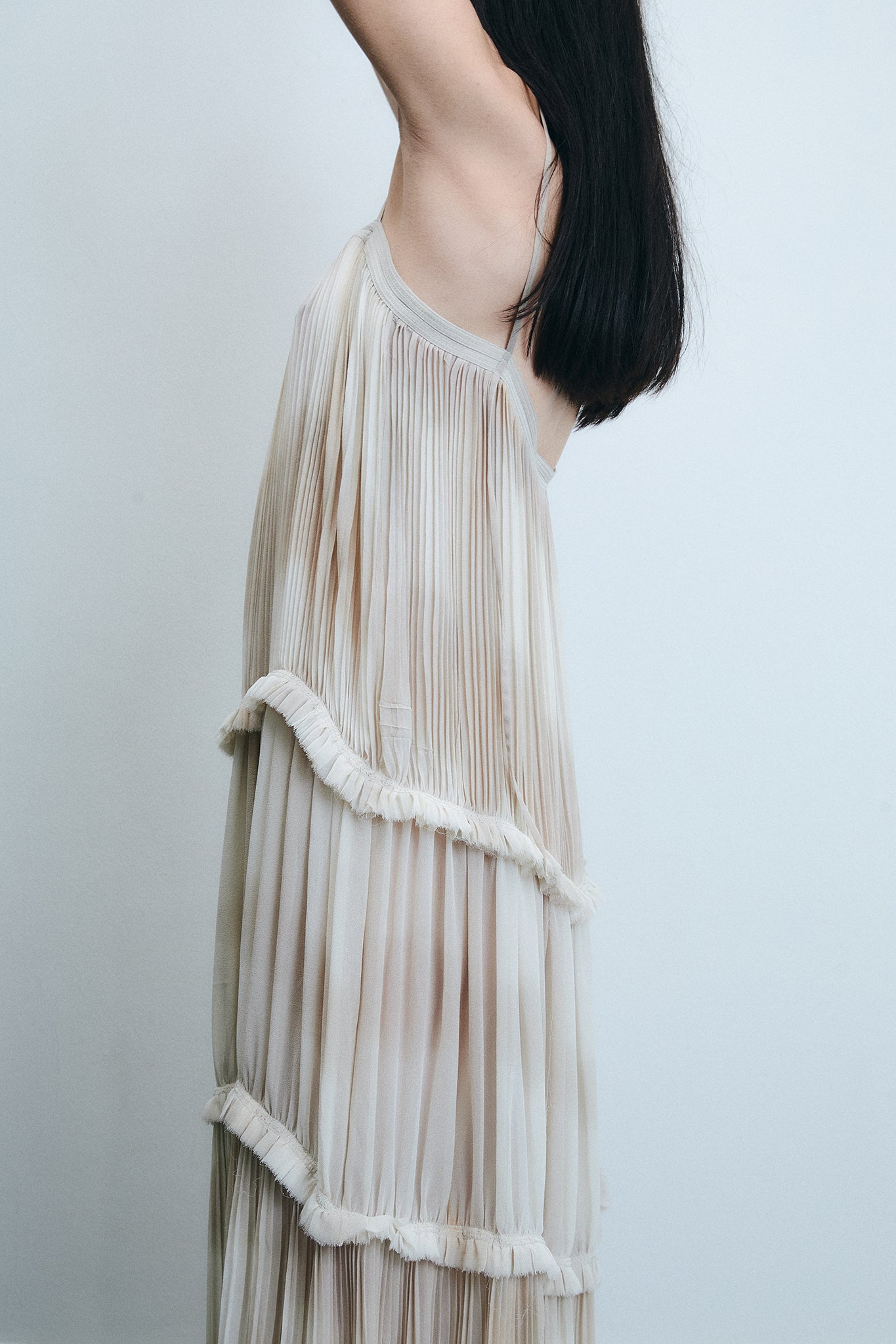 Vestido de Seda em Camadas - Branco Tingido