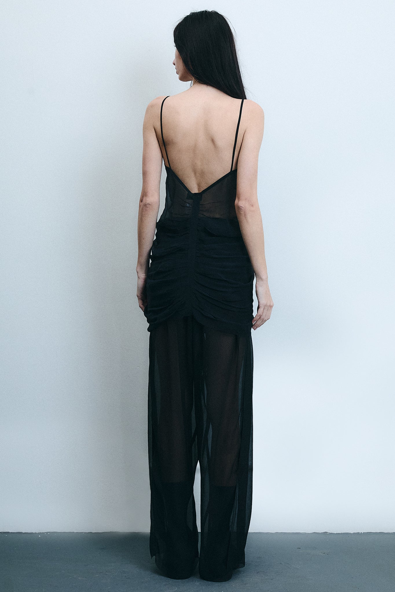 Calça Ampla em Seda Franzida - Preto