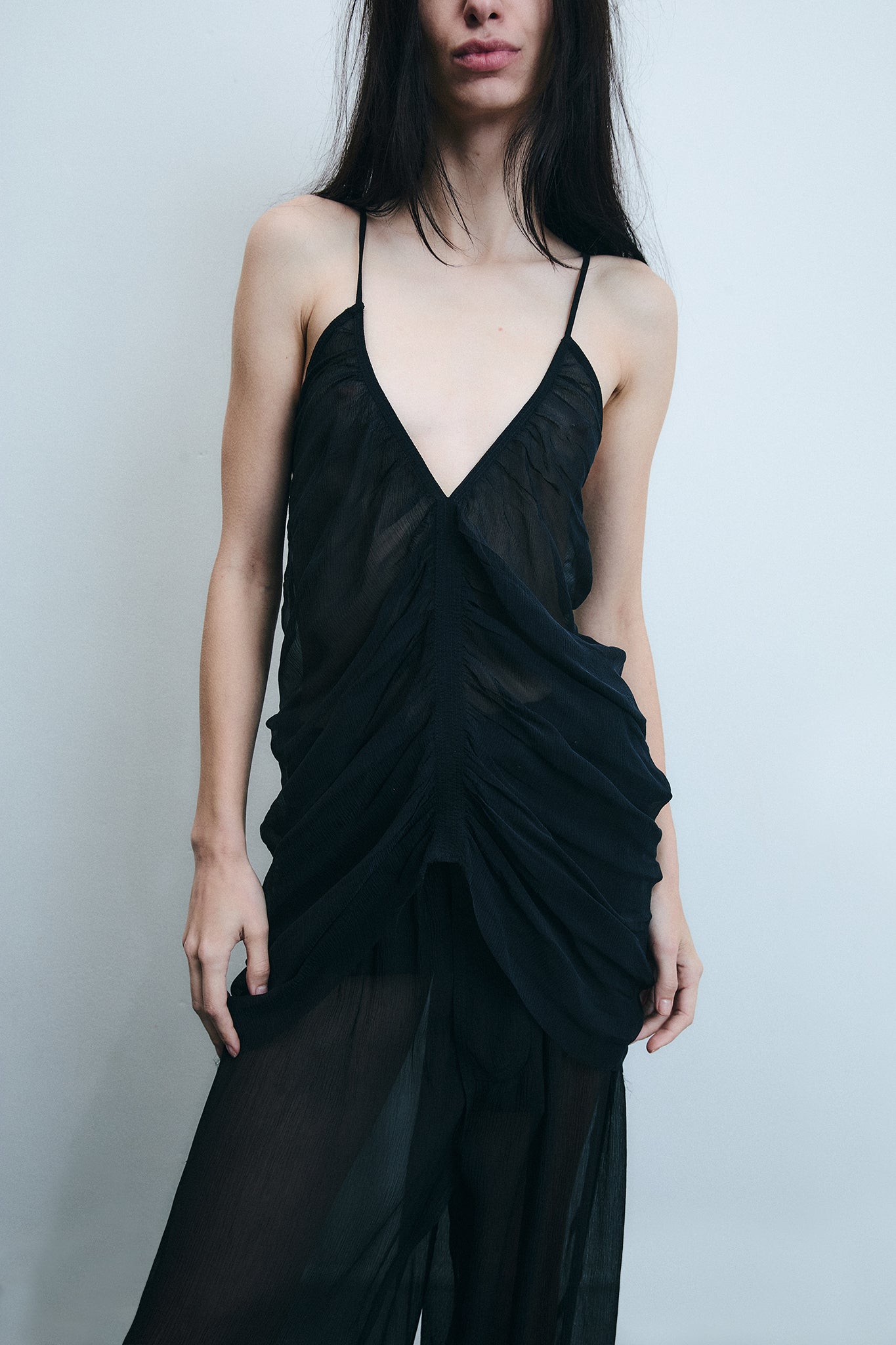 Blusa Sereia em Seda Drapeada - Preto
