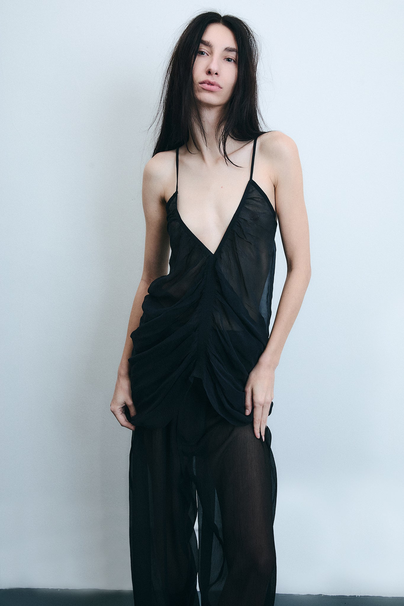 Calça Ampla em Seda Franzida - Preto