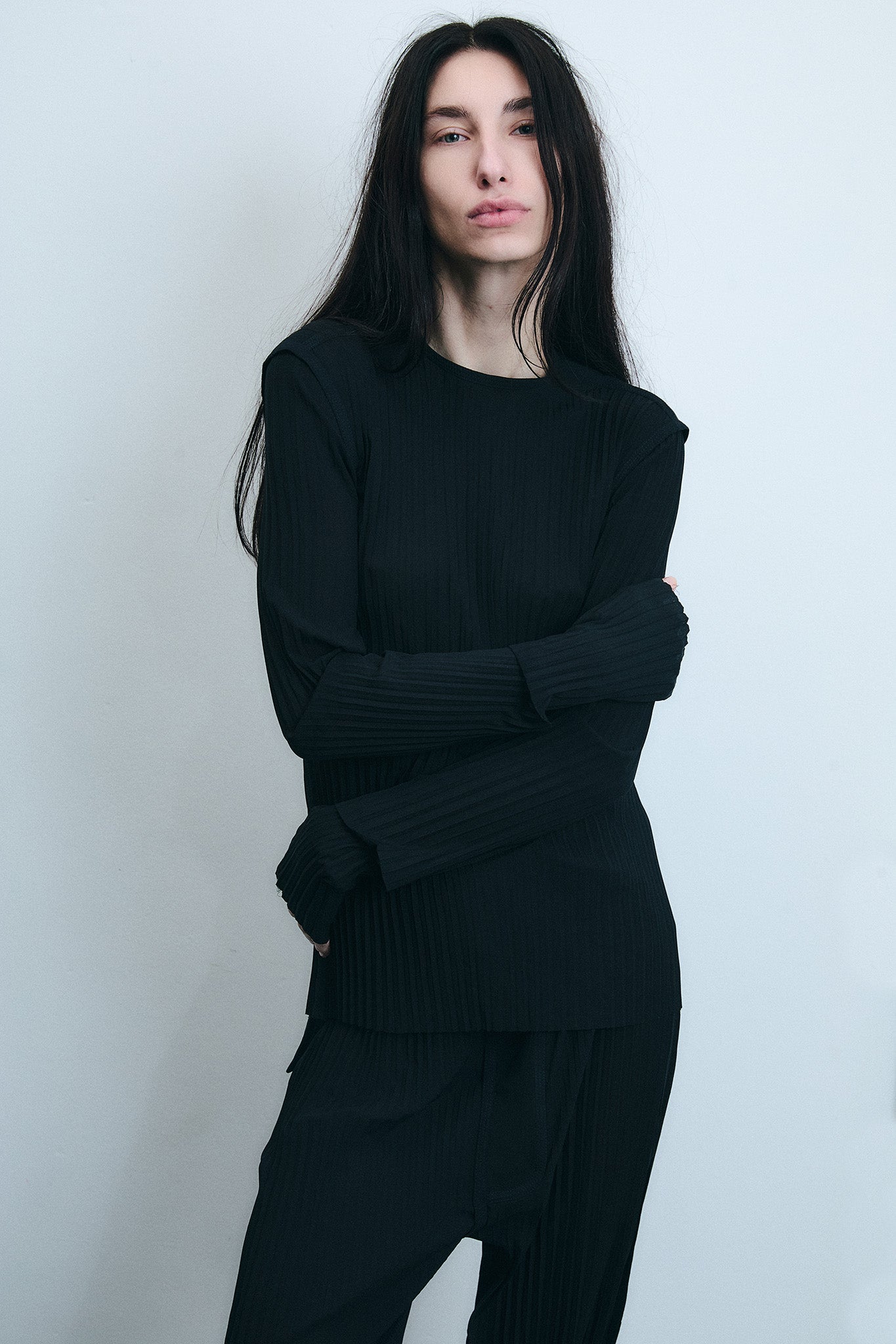 Blusa Slim em Seda Plissada - Preto