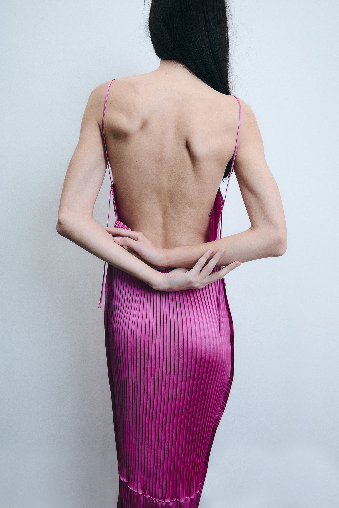 Vestido Plissado Sanfona em Seda - Rosa