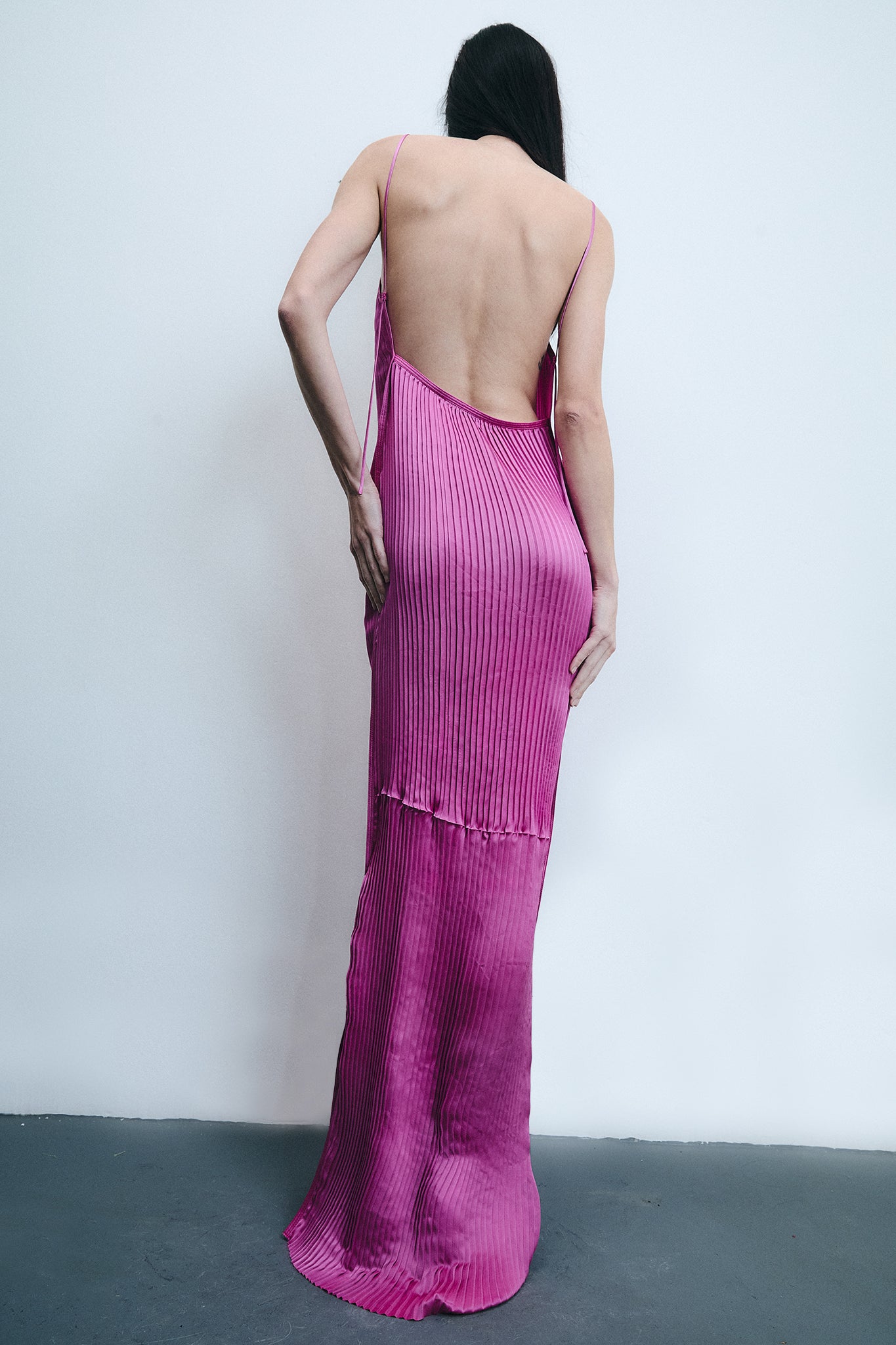 Vestido Plissado Sanfona em Seda - Rosa