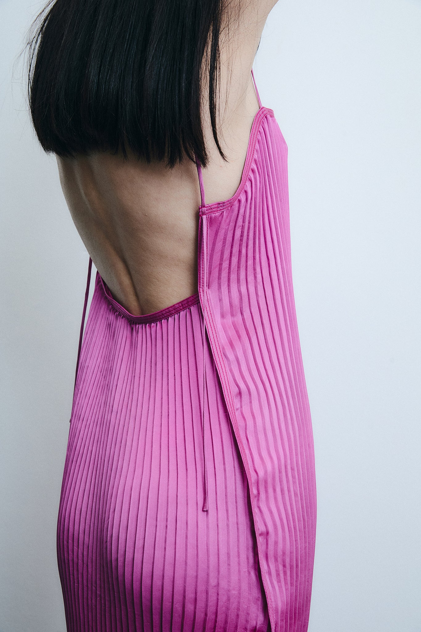 Vestido Plissado Sanfona em Seda - Rosa
