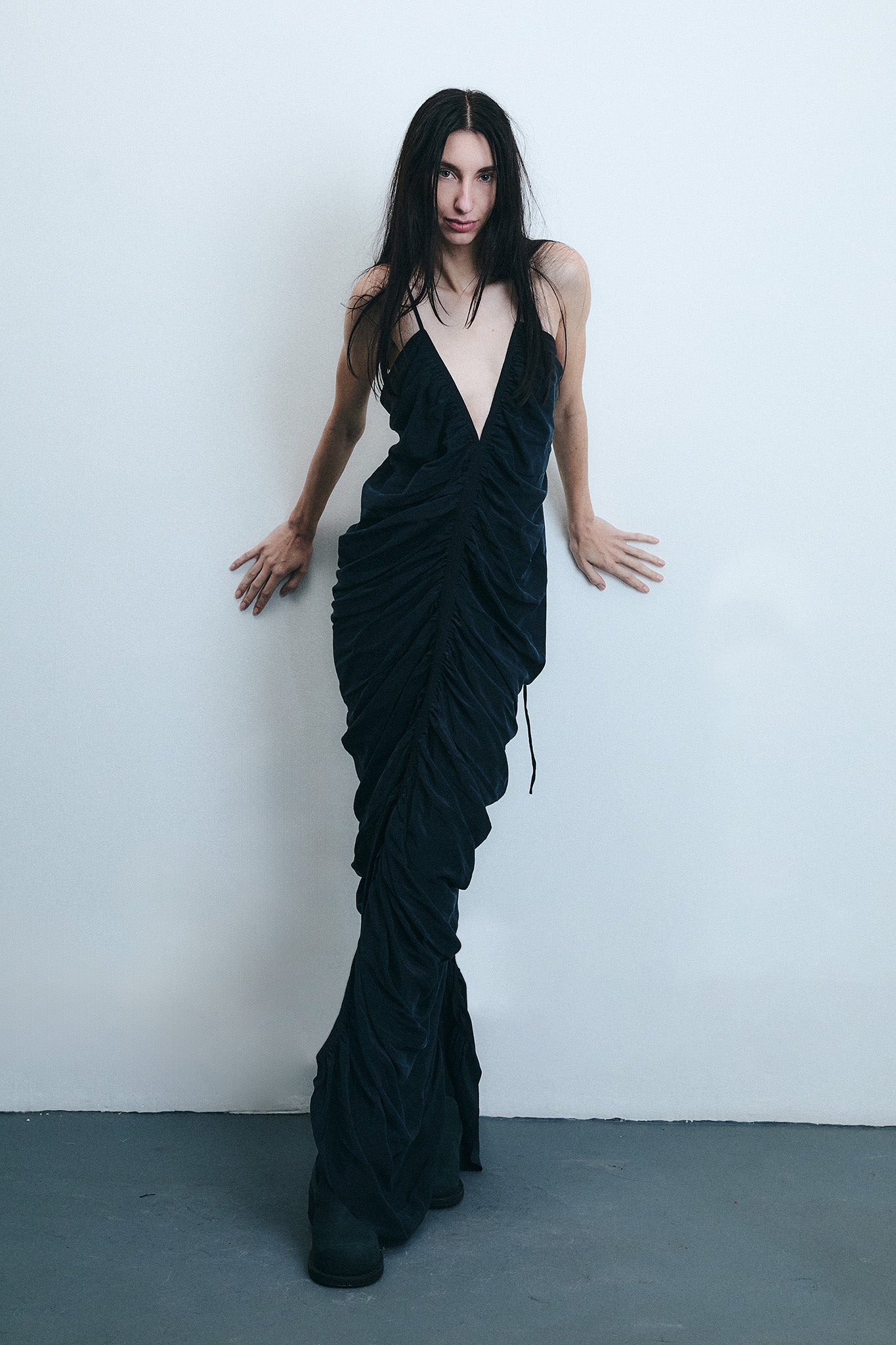 Vestido Sereia em Seda Drapeada - Preto