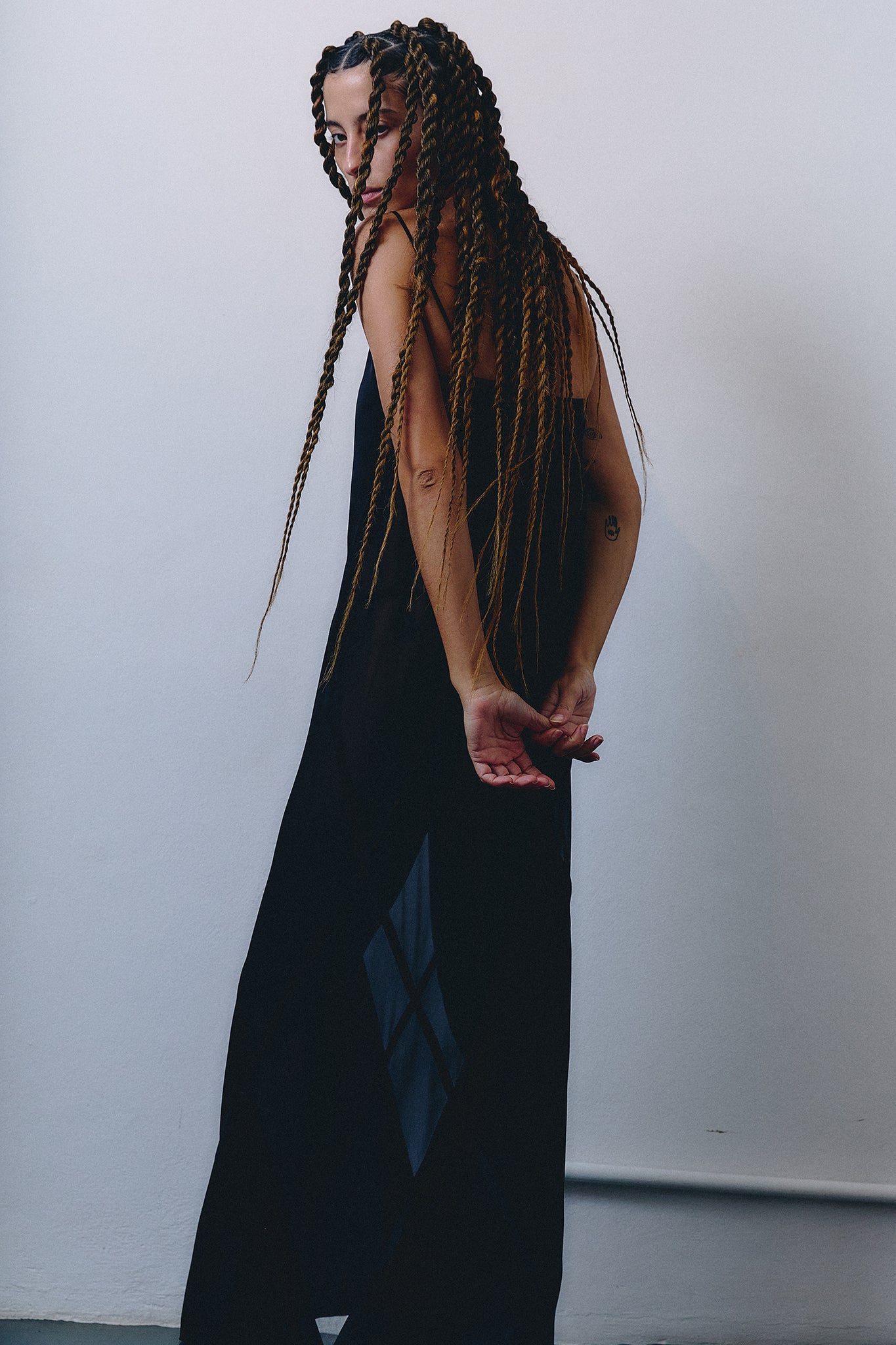 Vestido de Seda Losangos - Preto