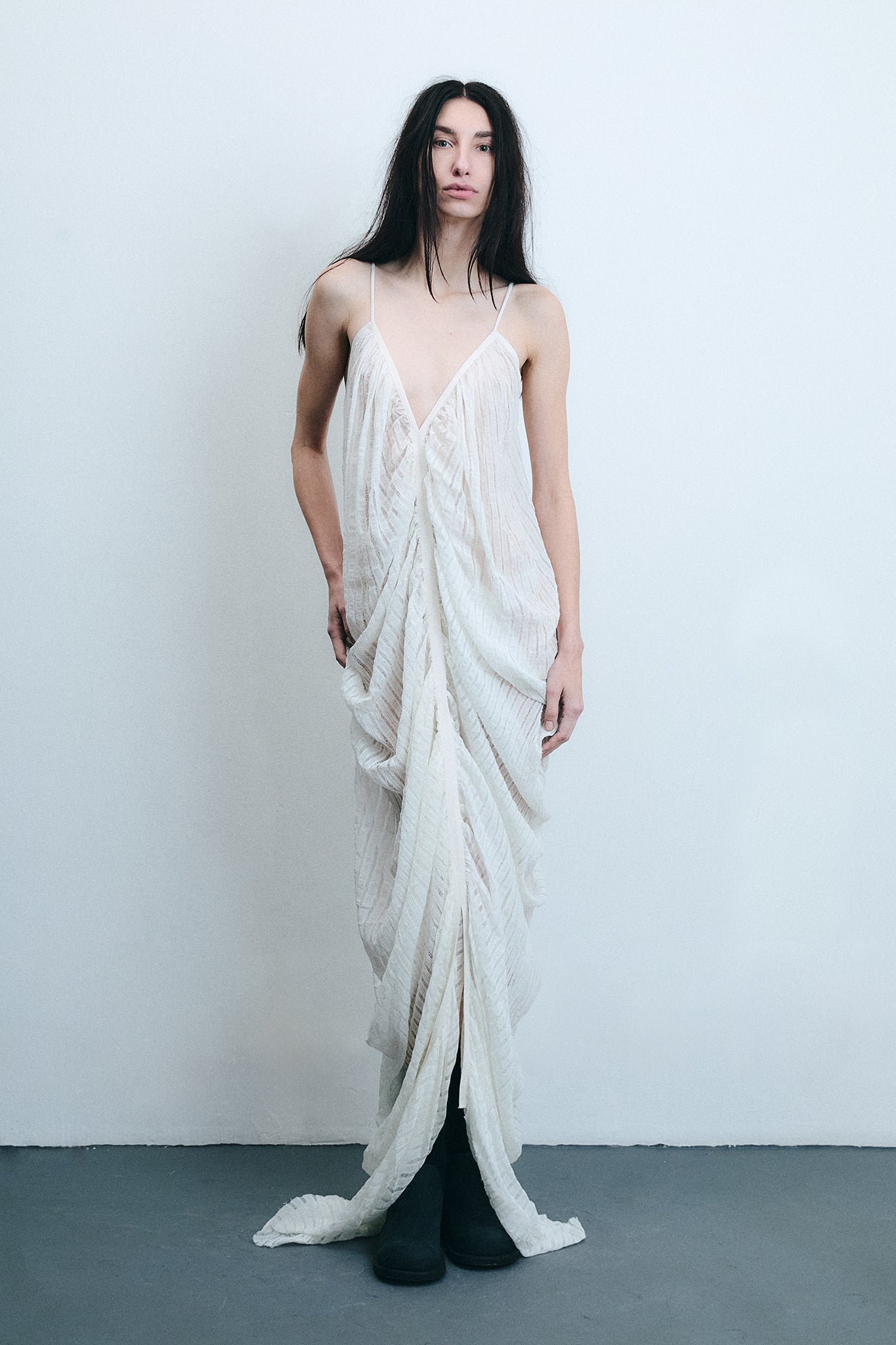 Vestido Sereia em Seda Drapeada - Branco