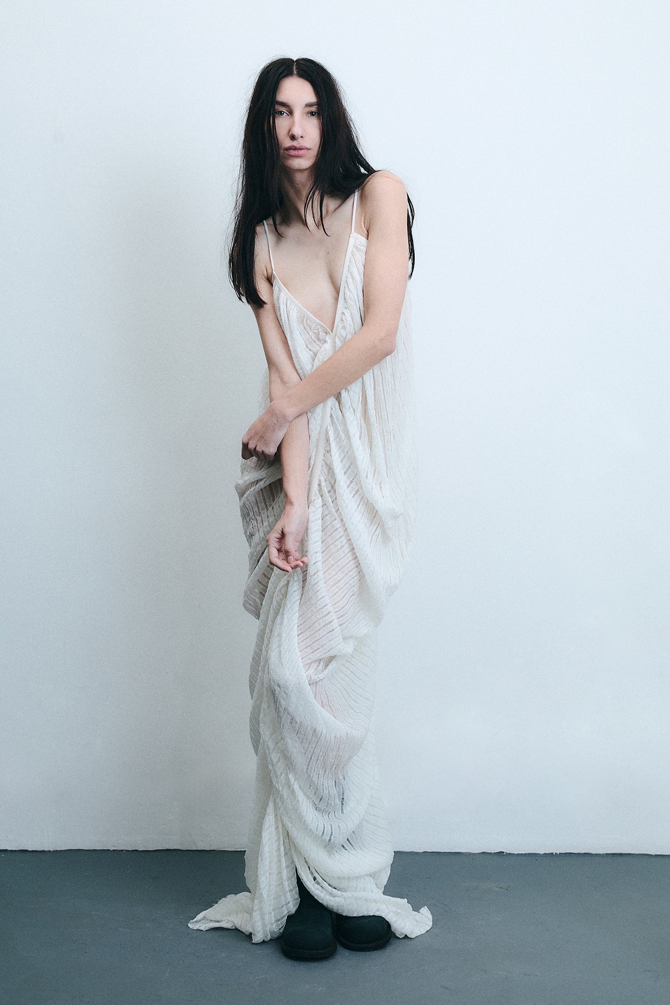 Vestido Sereia em Seda Drapeada - Branco