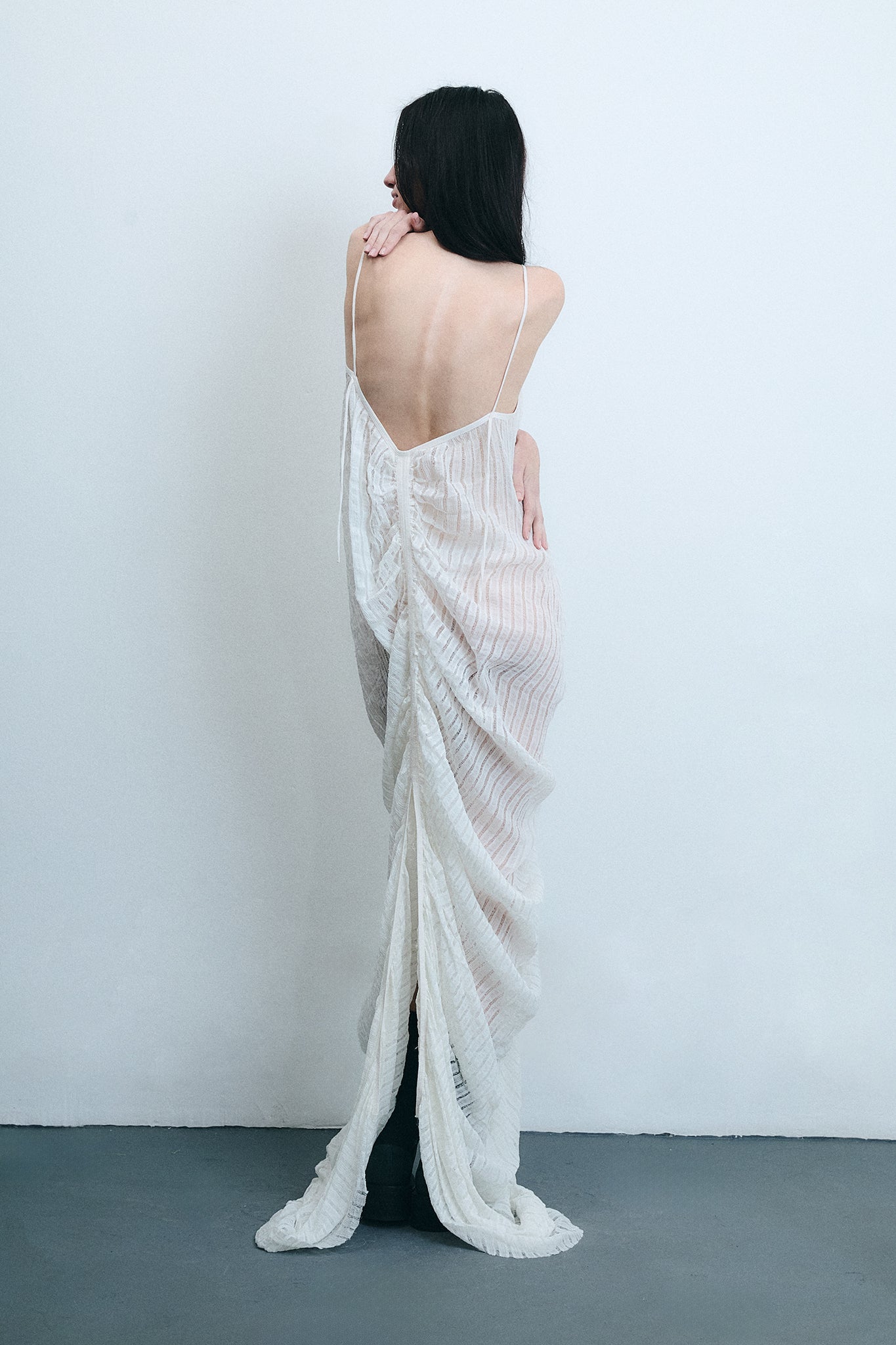 Vestido Sereia em Seda Drapeada - Branco