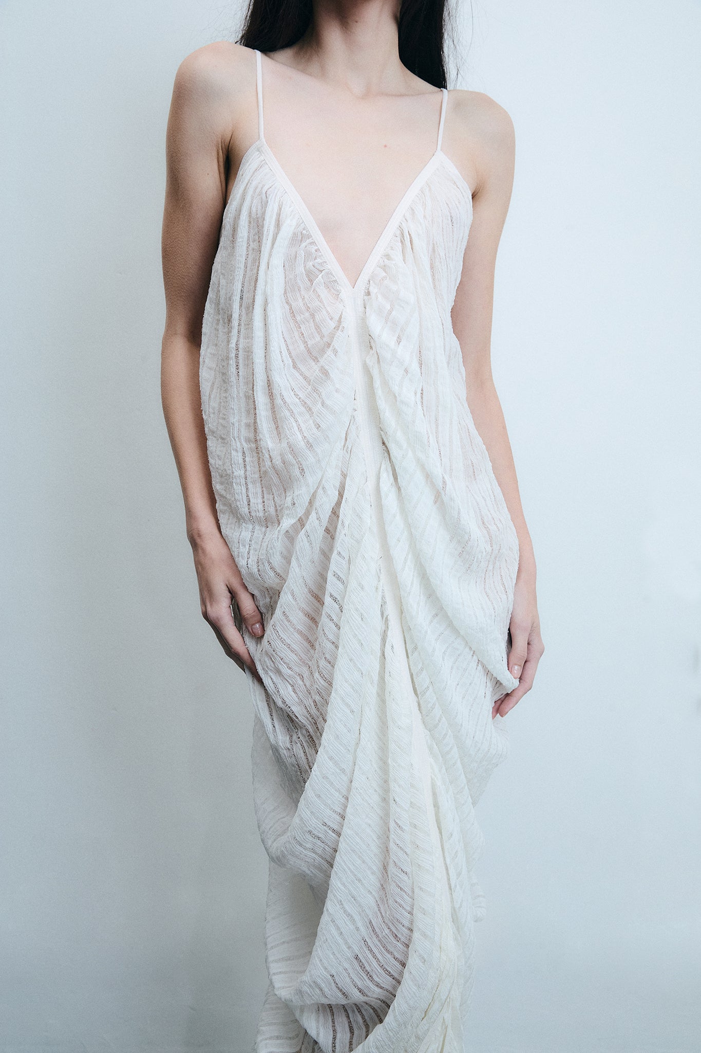 Vestido Sereia em Seda Drapeada - Branco