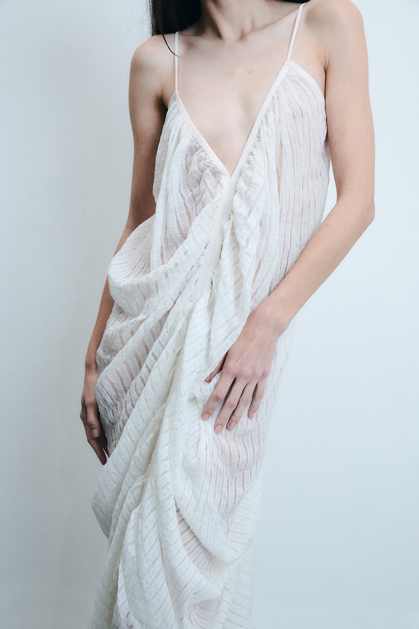 Vestido Sereia em Seda Drapeada - Branco
