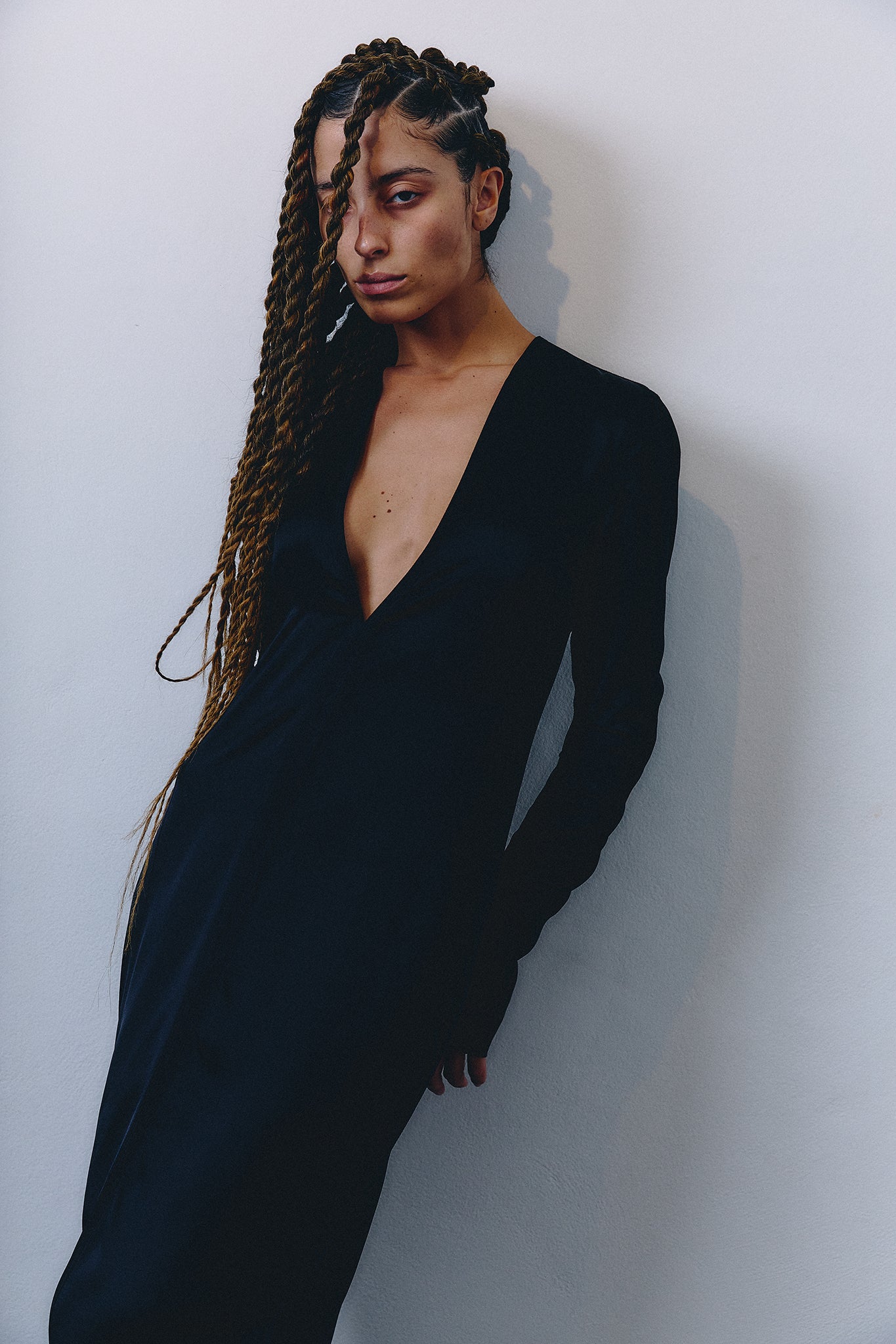 Maxi Vestido Decote V Seda Cetim - Preto