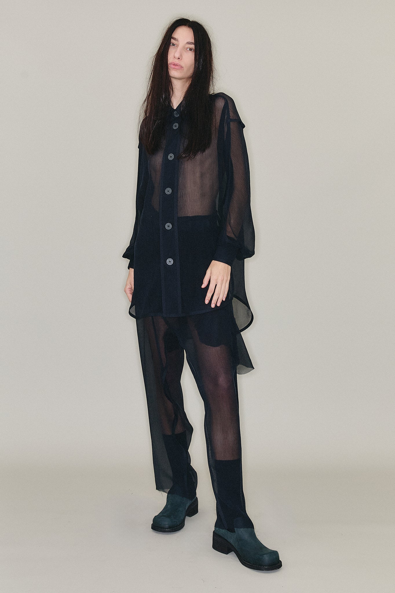 Camisa Pirata em Seda Chiffon - Preto