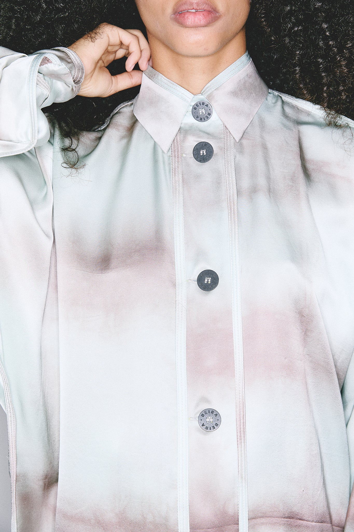 Camisa Manga Longa Seda Cetim - Ciano