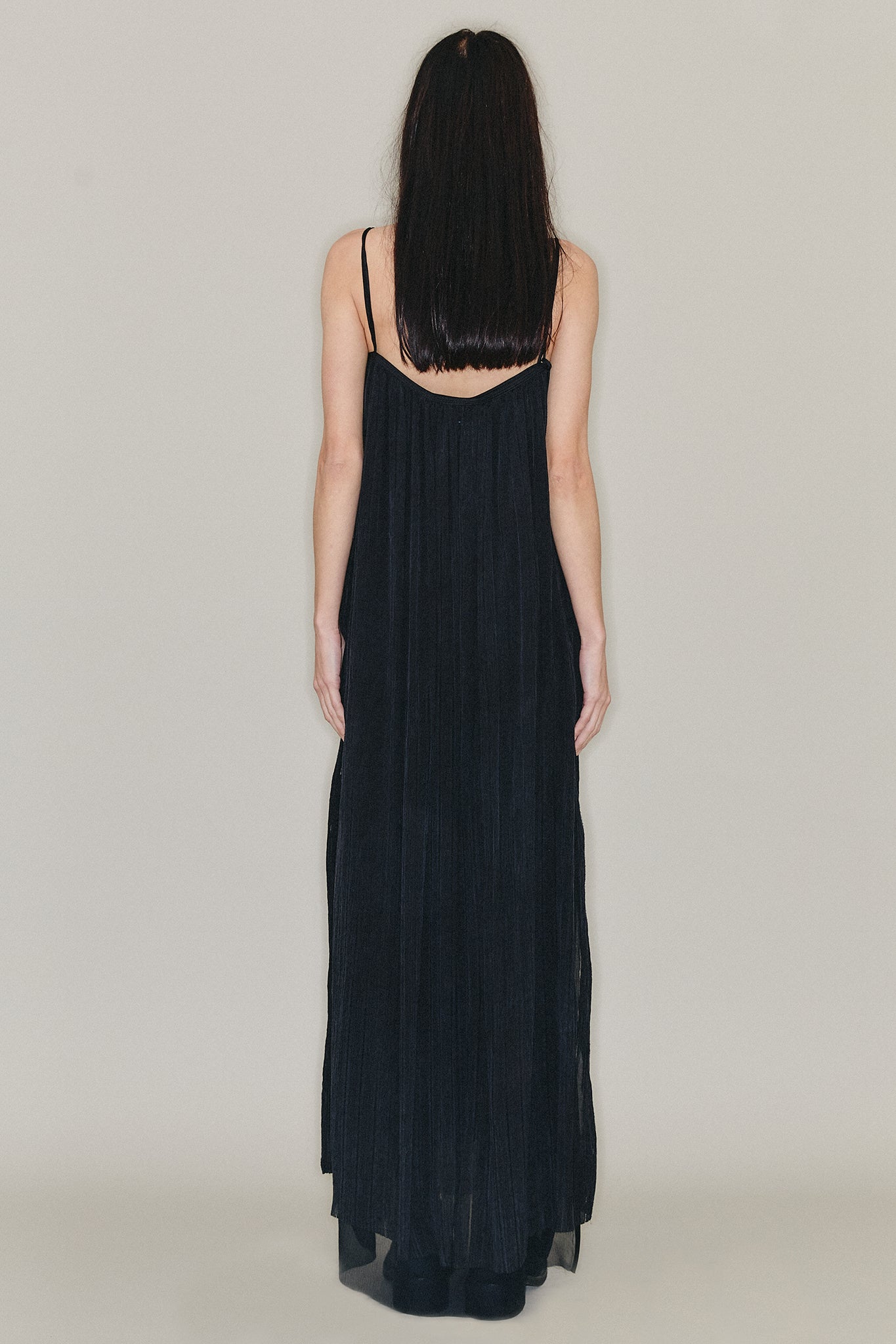 Vestido Maxi em Seda Franzida – Preto