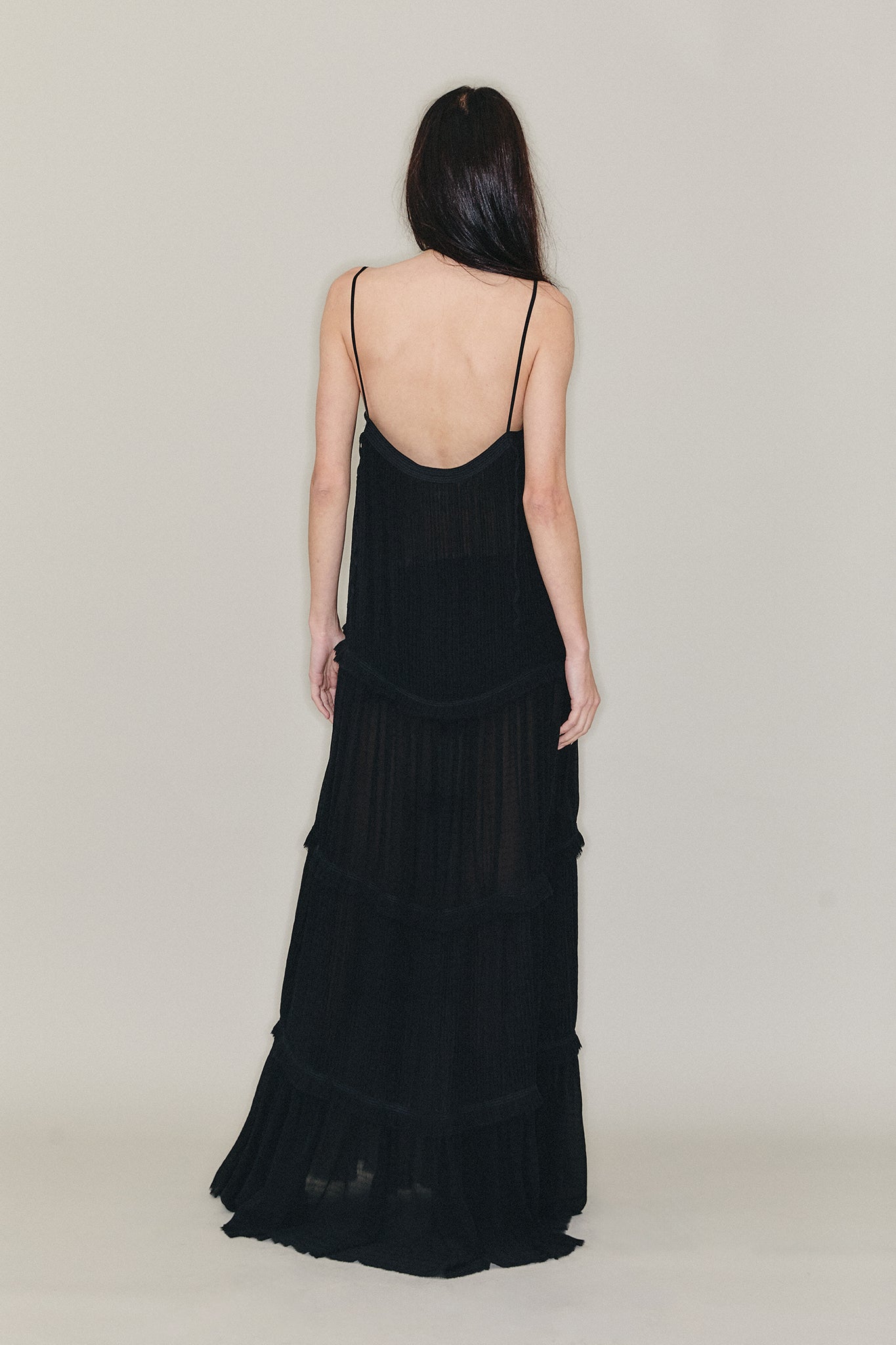 Vestido em Camadas de Seda Plissada - Preto