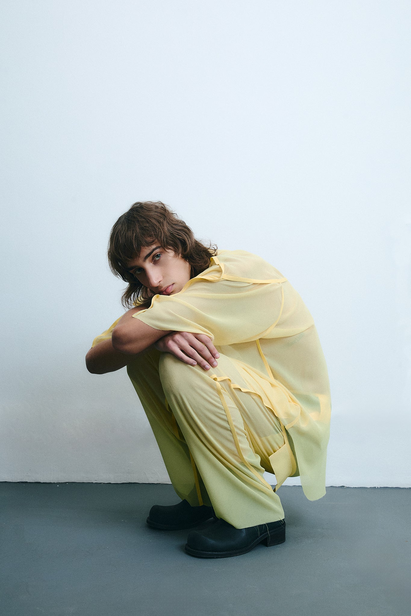 Calça Ampla de Seda - Amarelo