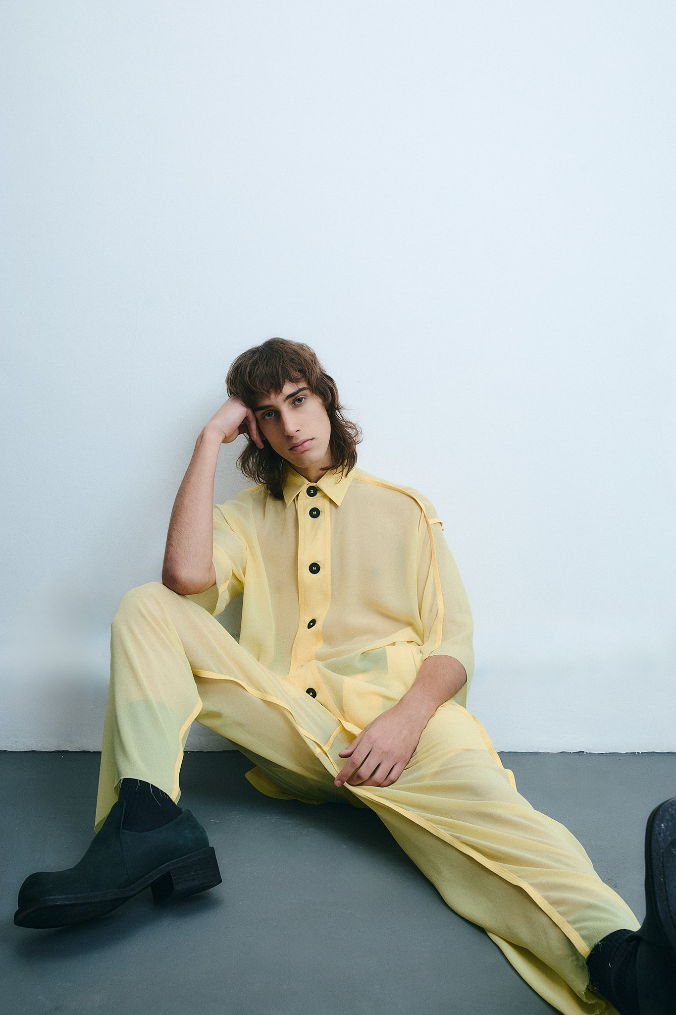 Camisa Oversized em Seda - Amarelo