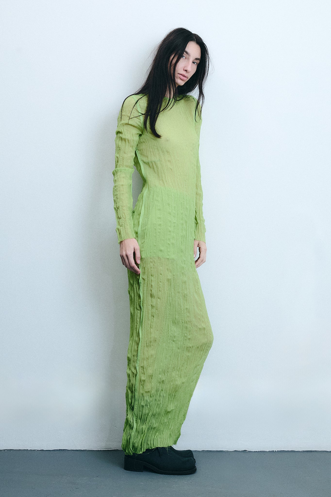 Vestido Manga Longa em Seda - Verde