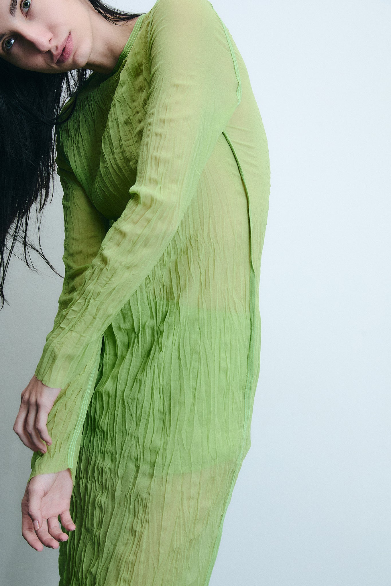 Vestido Manga Longa em Seda - Verde