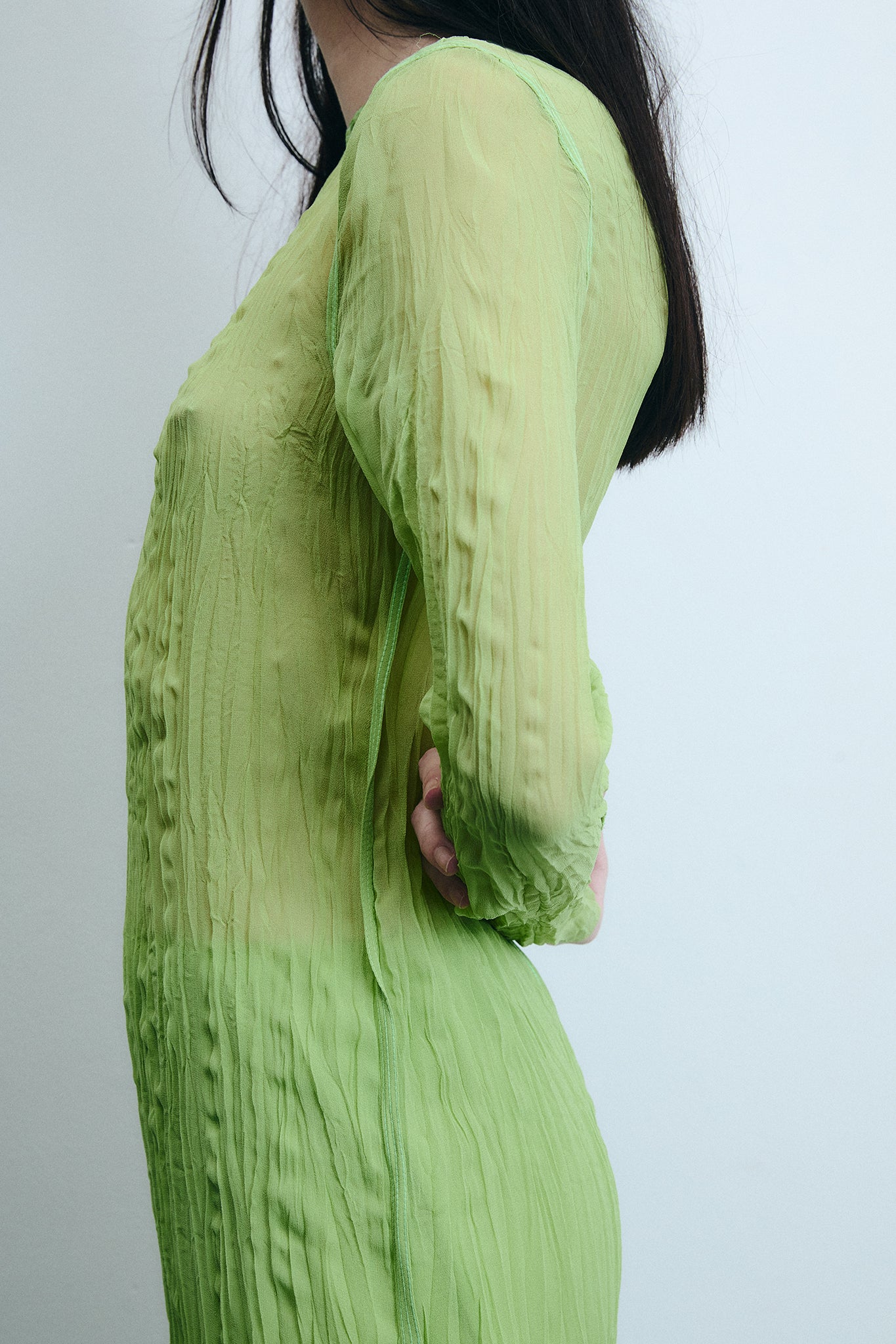 Vestido Manga Longa em Seda - Verde