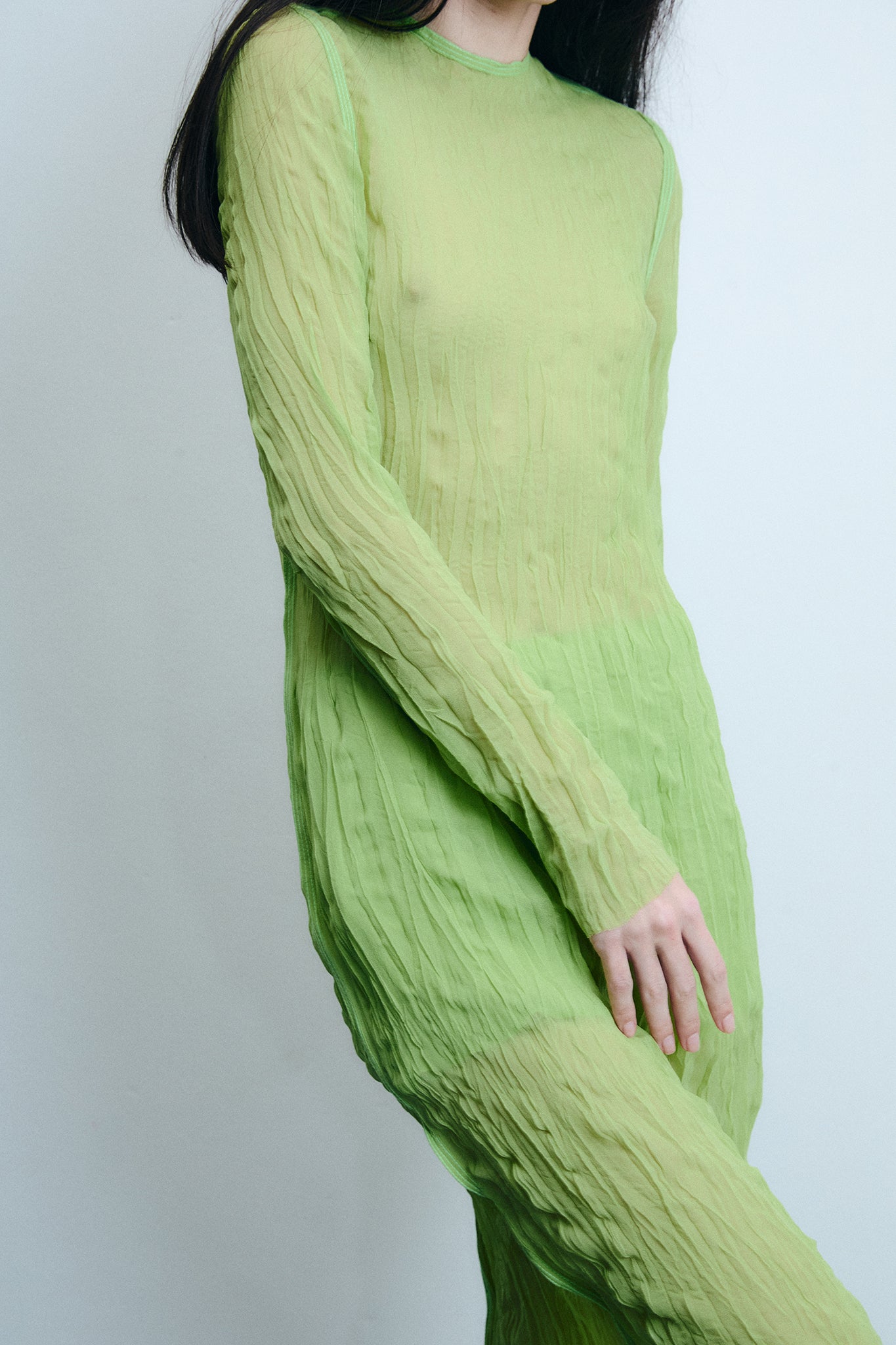 Vestido Manga Longa em Seda - Verde