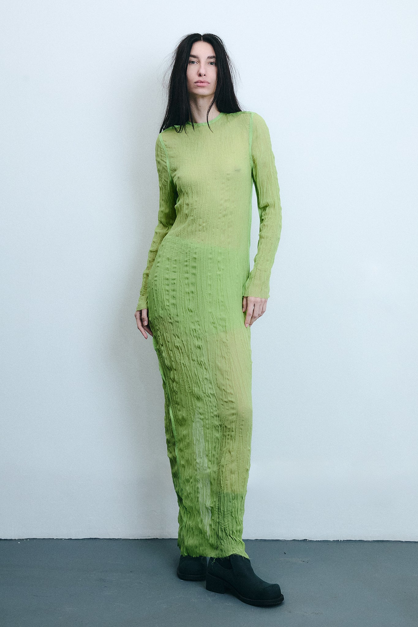 Vestido Manga Longa em Seda - Verde