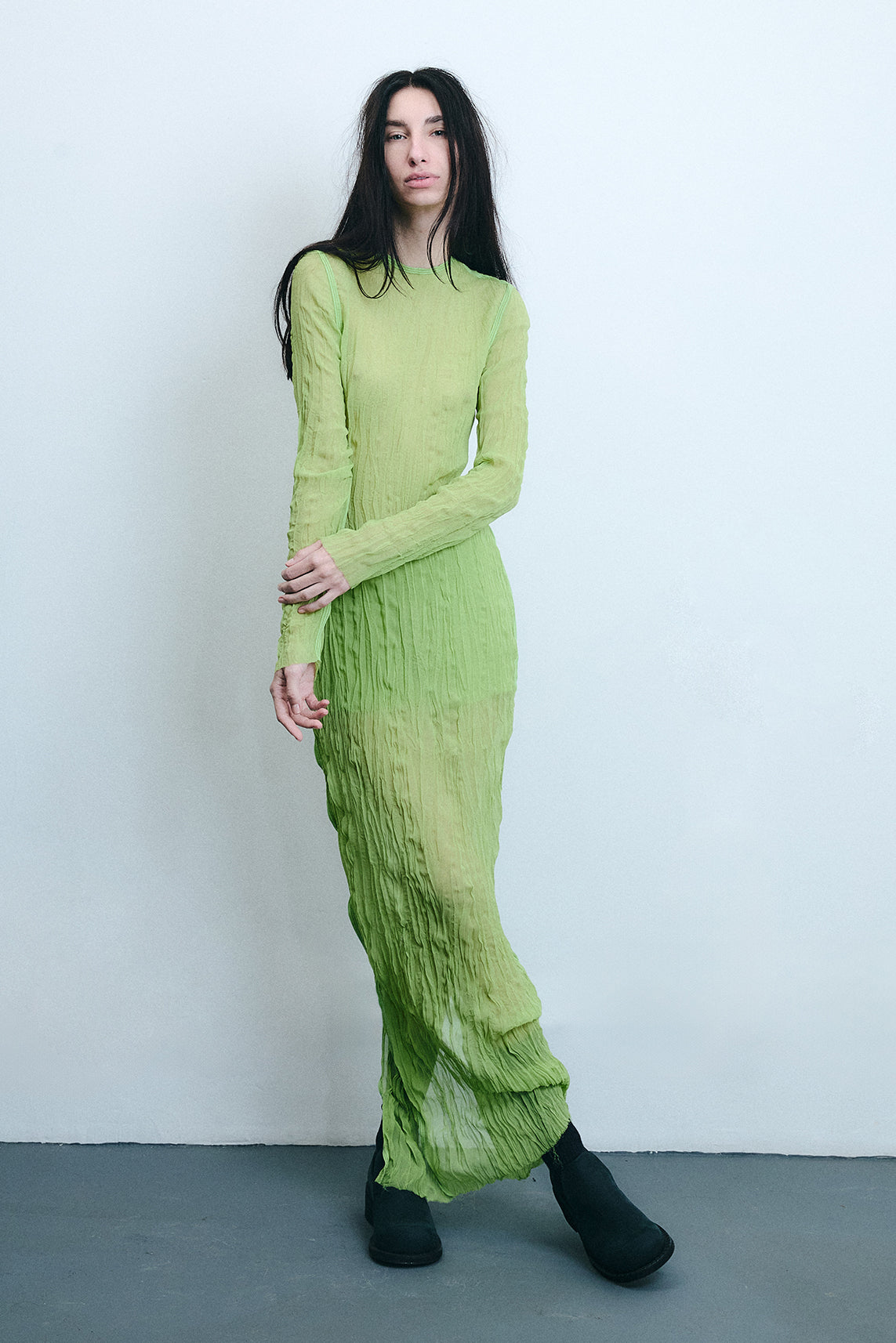 Vestido Manga Longa em Seda - Verde