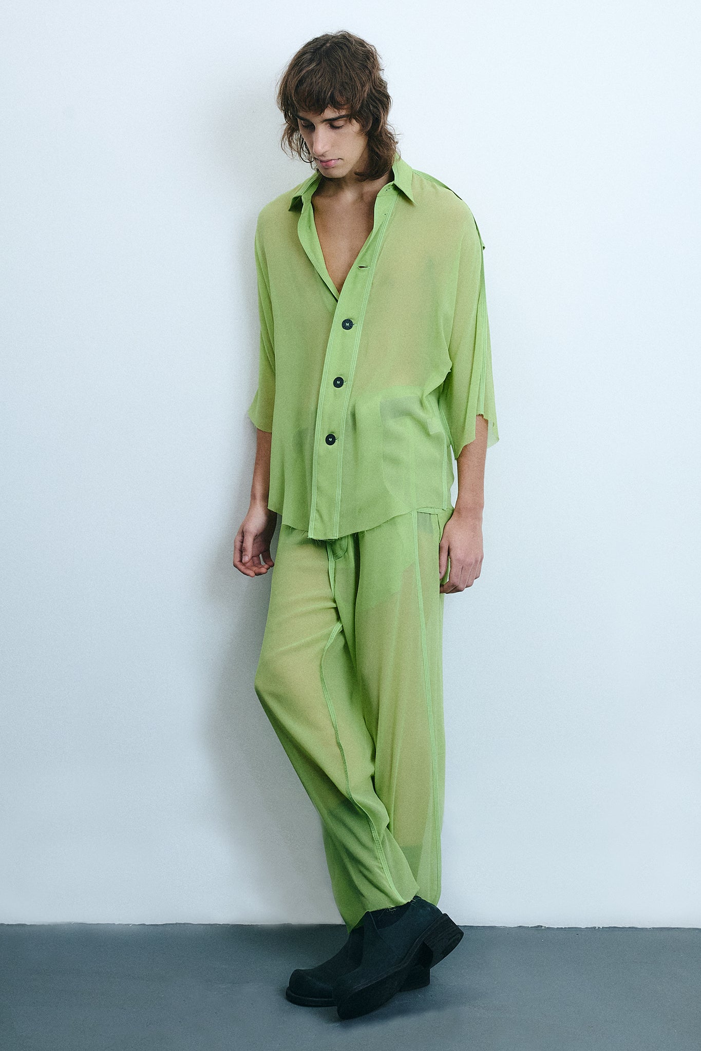 Calça Cós Ajustável em Seda - Verde