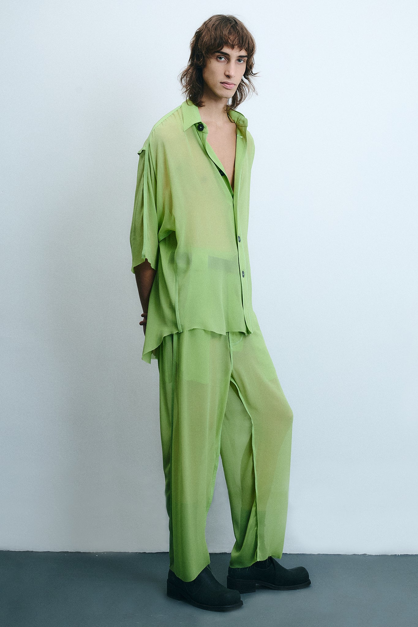Calça Cós Ajustável em Seda - Verde