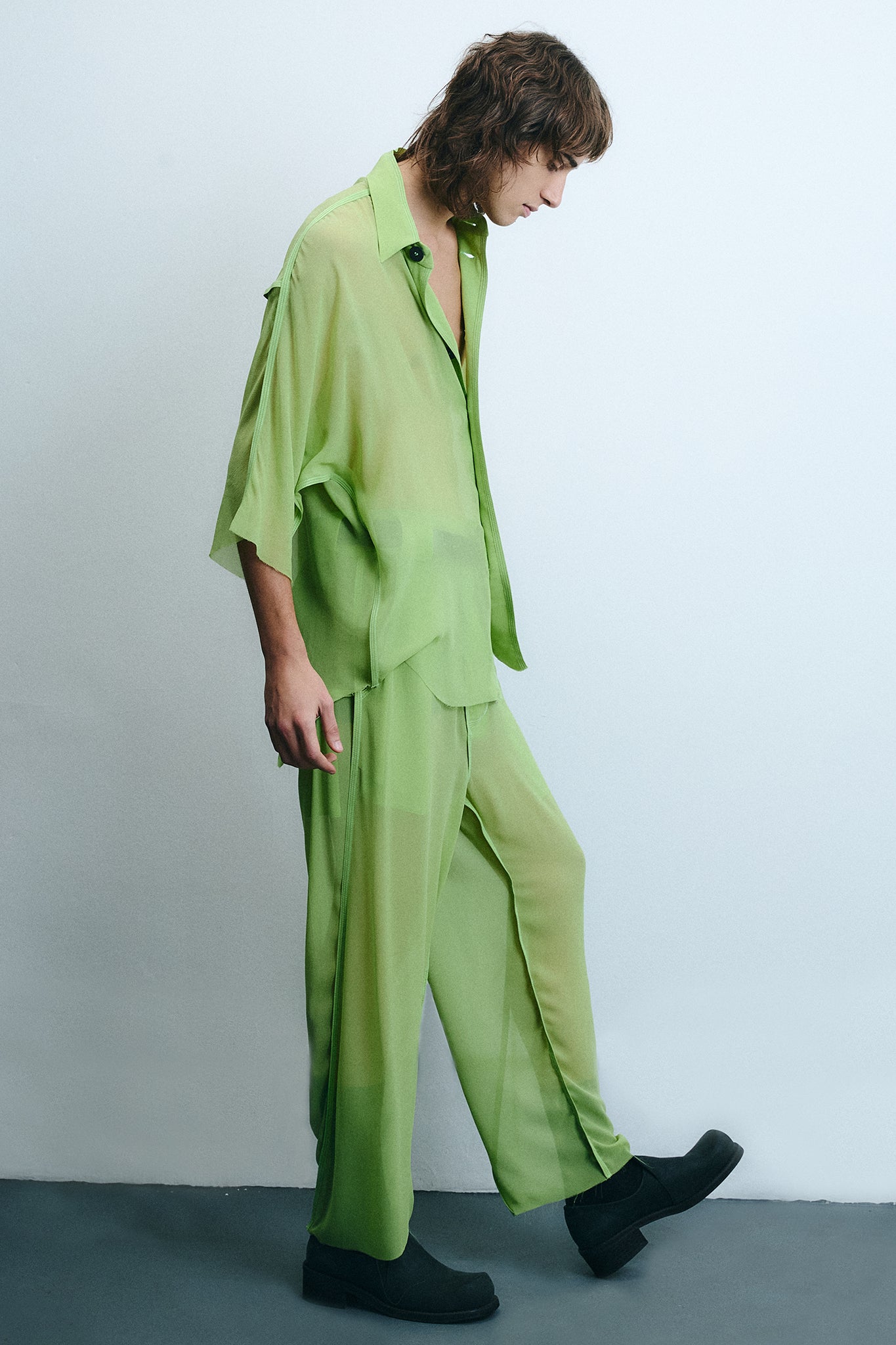 Calça Cós Ajustável em Seda - Verde