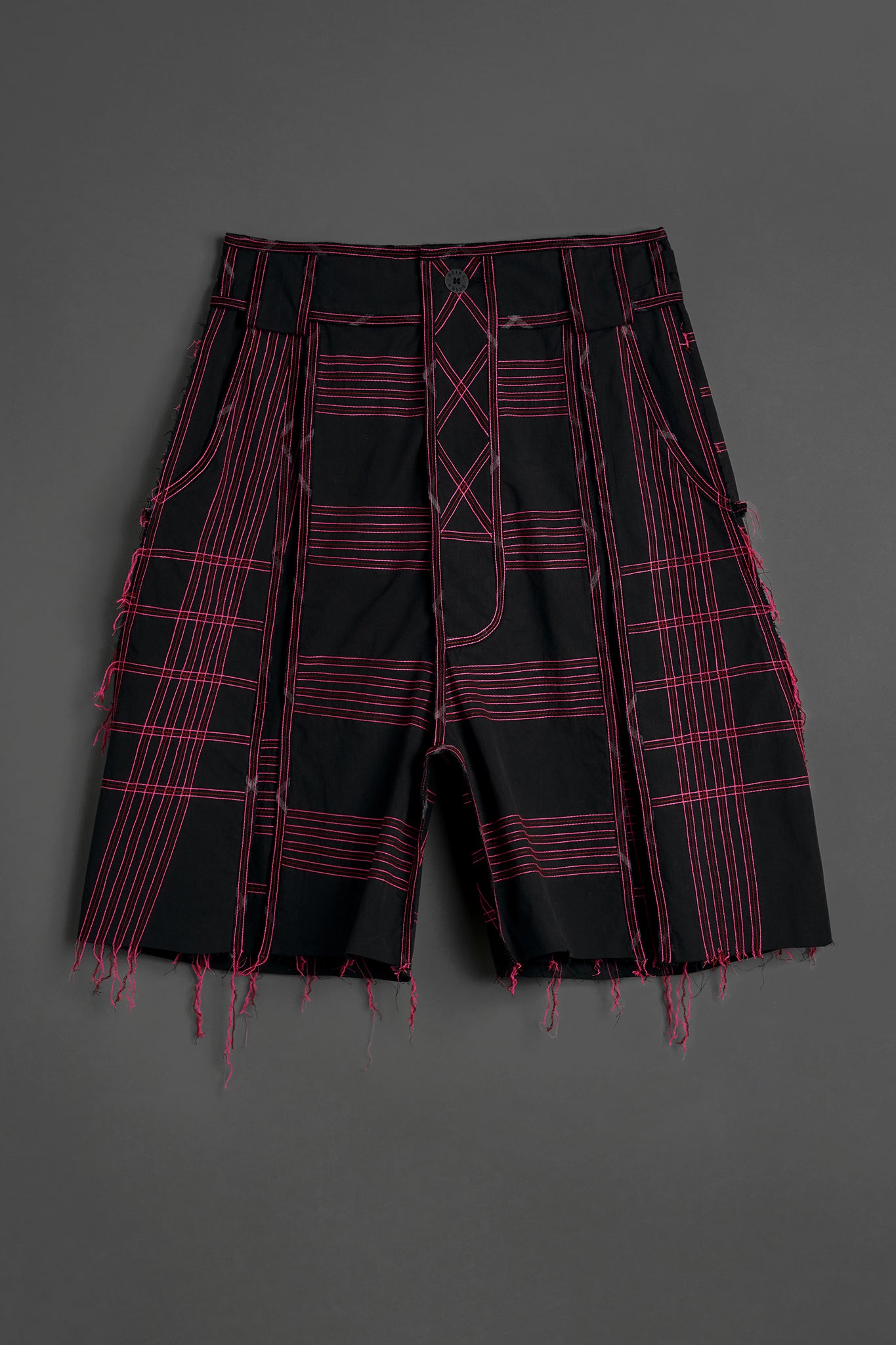 Short Plissado Algodão Pespontado - Rosa